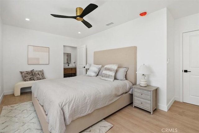 2037 Rayshire St, Thousand Oaks, CA 91362 - bedroom featuring light wood-type flooring, baseboards, recessed lighting, and ensuite bath