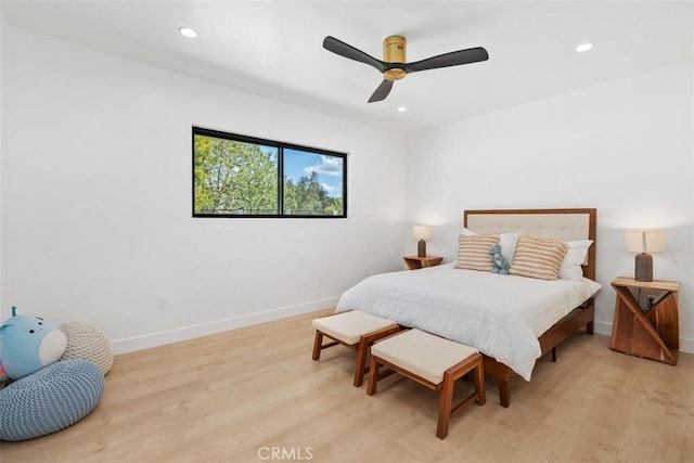 2037 Rayshire St, Thousand Oaks, CA 91362 - bedroom with baseboards, light wood-type flooring, recessed lighting, and ceiling fan