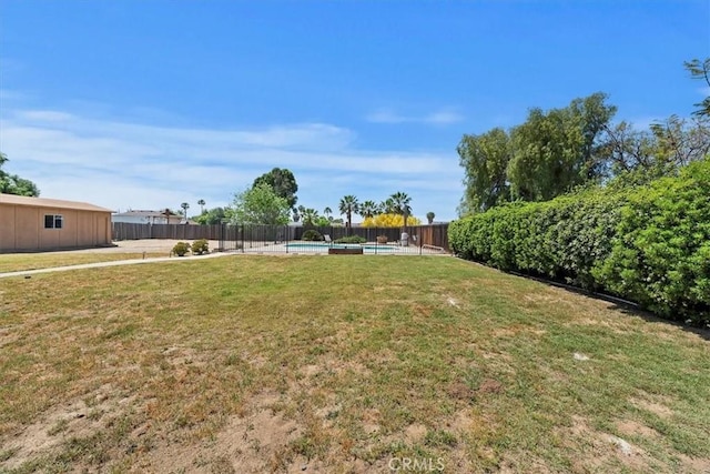 view of yard featuring a fenced backyard and a fenced in pool