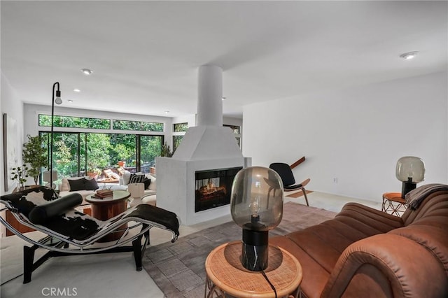 9955 Westwanda Dr, Beverly Hills, CA 90210 - carpeted living area featuring a multi sided fireplace and recessed lighting