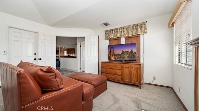 18668 Lemert St, Hesperia, CA 92345 - living room with light colored carpet, baseboards, and visible vents