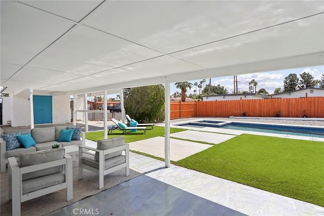 845 W Gateway Dr, Palm Springs, CA 92262 - view of patio with outdoor lounge area and a pool with connected hot tub