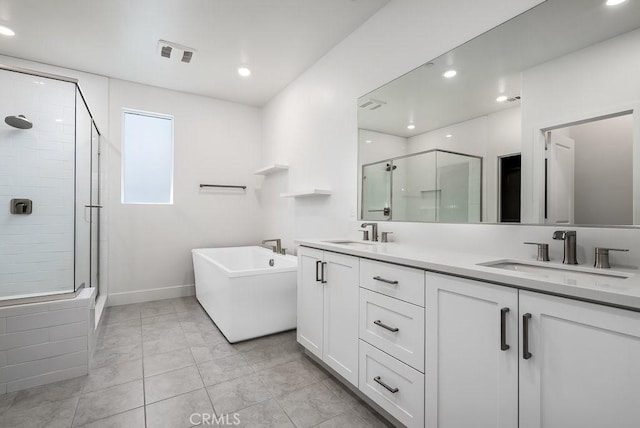 120 Zawn, Irvine, CA 92618 - full bath with a sink, visible vents, a shower stall, and double vanity