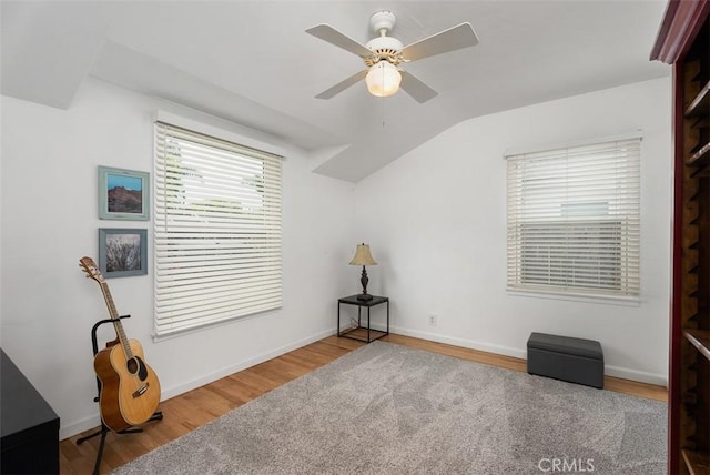 3556 Rutgers Ave, Long Beach, CA 90808 - bedroom with wood finished floors, baseboards, vaulted ceiling, and ceiling fan