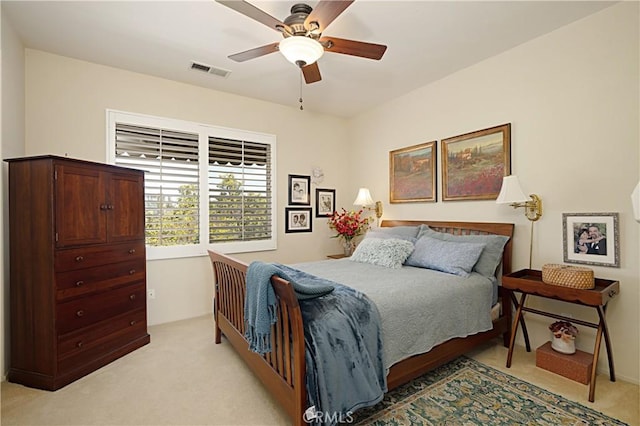 37557 Windsor Ct, Murrieta, CA 92562 - bedroom featuring visible vents, a ceiling fan, and light colored carpet