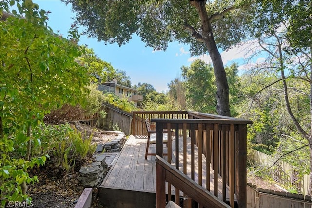 wooden deck featuring fence