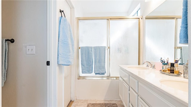 2773 W Summerset Dr, Rialto, CA 92377 - bathroom featuring an enclosed shower, double vanity, and tile patterned floors