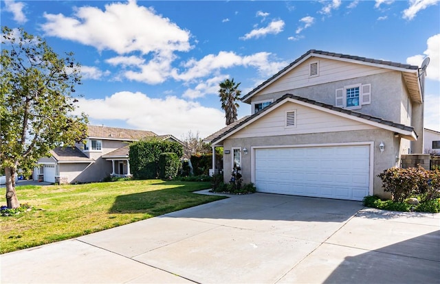 2773 W Summerset Dr, Rialto, CA 92377 - traditional home with stucco siding, concrete driveway, a front lawn, and a tiled roof