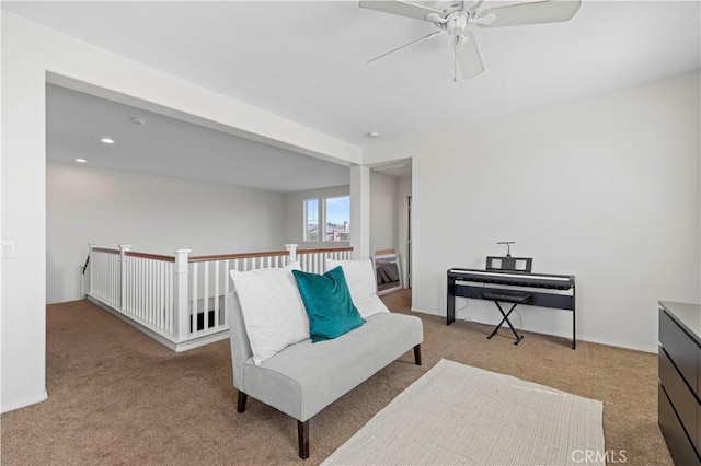 32177 Clear Springs Dr, Winchester, CA 92596 - living area featuring carpet floors, a ceiling fan, and recessed lighting
