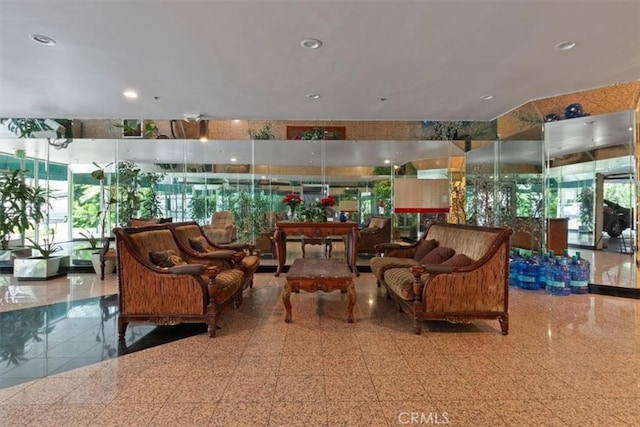 building lobby with recessed lighting
