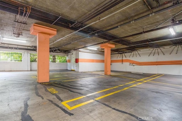 parking garage with concrete block wall