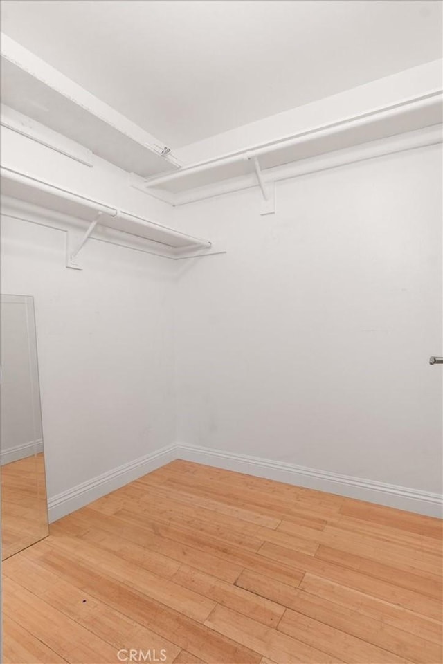 walk in closet with light wood finished floors