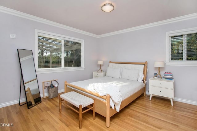 3447 Burritt Way, La Crescenta, CA 91214 - bedroom featuring light wood-type flooring, multiple windows, ornamental molding, and baseboards