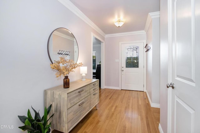 3447 Burritt Way, La Crescenta, CA 91214 - foyer with light wood-style floors, baseboards, and ornamental molding