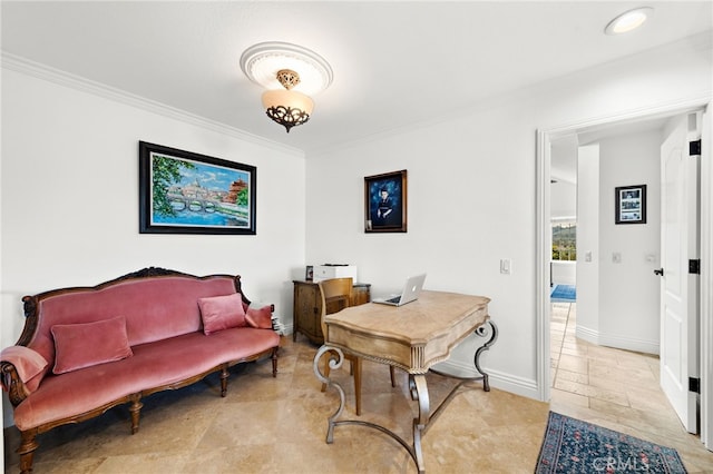 office featuring baseboards and ornamental molding