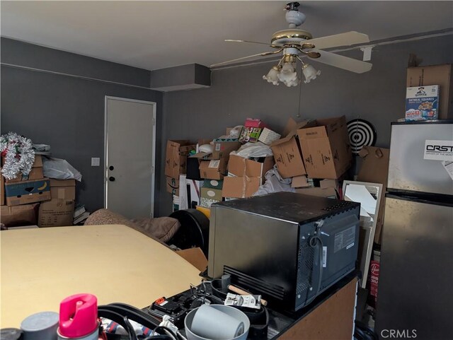 624 Kesha Ct, San Jacinto, CA 92583 - storage room featuring ceiling fan