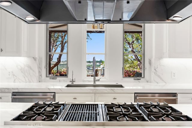 kitchen with dishwasher, a sink, and white cabinets