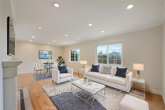 18342 Avolinda Dr, Yorba Linda, CA 92886 - living room with recessed lighting, baseboards, and light wood-style flooring