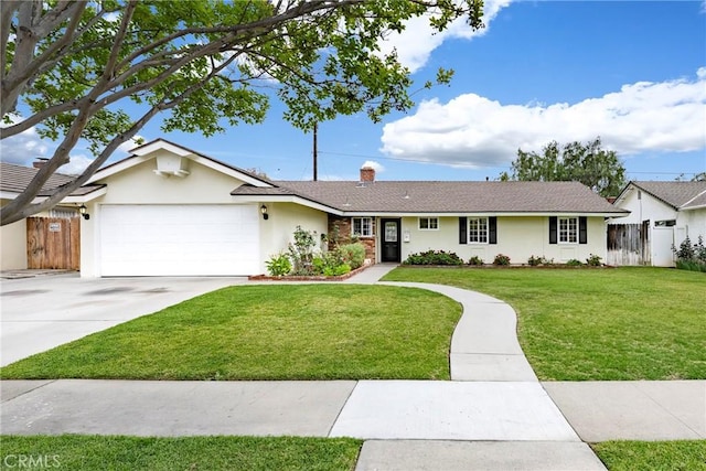 18342 Avolinda Dr, Yorba Linda, CA 92886 - ranch-style home featuring an attached garage, stucco siding, driveway, and a chimney