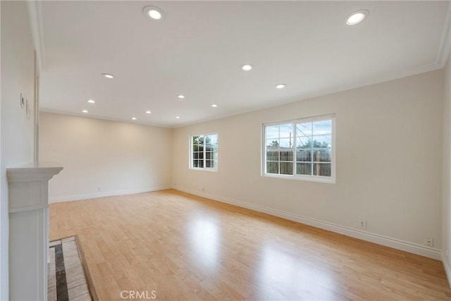 18342 Avolinda Dr, Yorba Linda, CA 92886 - empty room with recessed lighting, light wood-style flooring, baseboards, and ornamental molding
