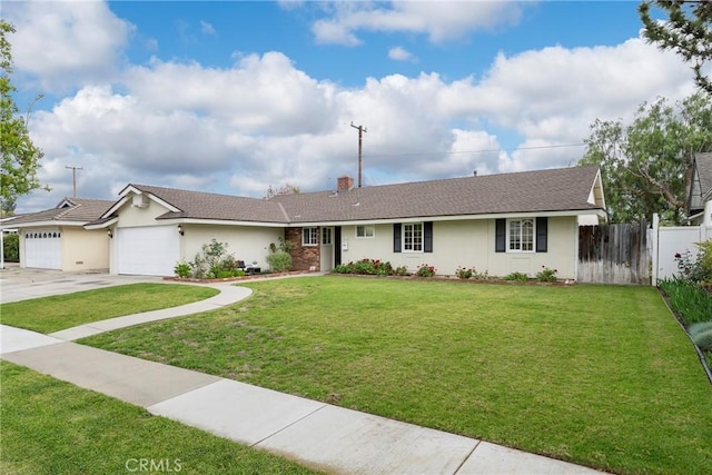 18342 Avolinda Dr, Yorba Linda, CA 92886 - single story home with driveway, an attached garage, a chimney, and stucco siding