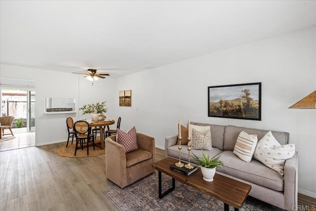 888 Cherrywood Way Unit 20, El Cajon, CA 92021 - living room with baseboards, wood finished floors, and a ceiling fan