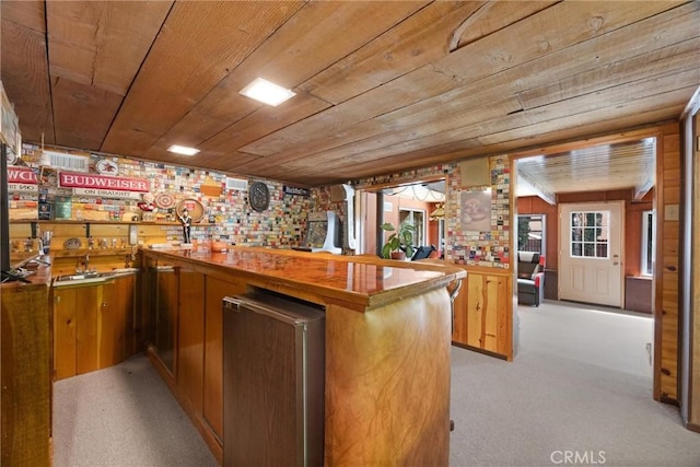 4228 Willow Trl, Frazier Park, CA 93225 - bar with wooden ceiling, a sink, indoor wet bar, and light colored carpet