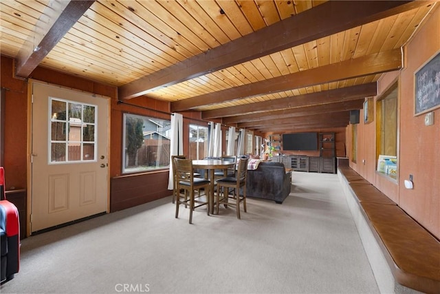 4228 Willow Trl, Frazier Park, CA 93225 - carpeted dining space with wooden ceiling and beam ceiling