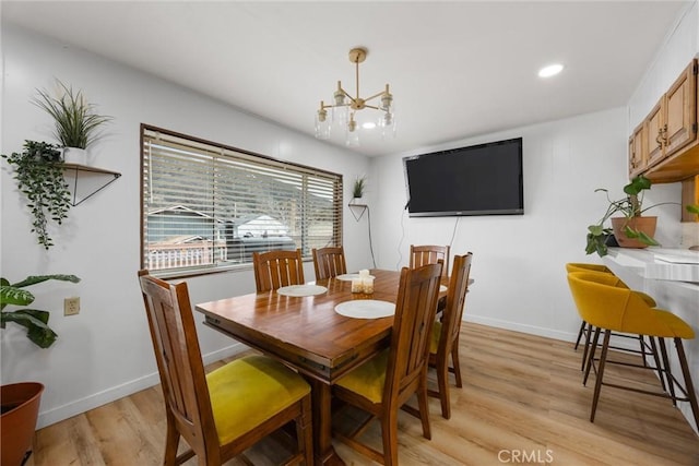 4228 Willow Trl, Frazier Park, CA 93225 - dining space with baseboards, light wood-style flooring, an inviting chandelier, and recessed lighting