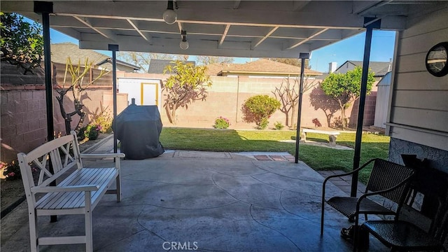 view of patio / terrace with a fenced backyard and area for grilling