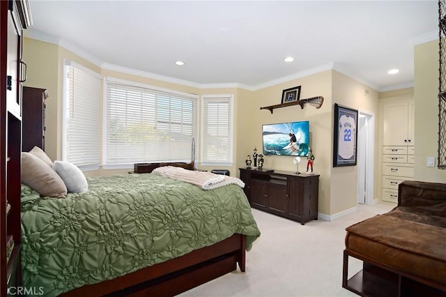 29528 Ridgeway Dr, Agoura Hills, CA 91301 - bedroom with recessed lighting, ornamental molding, light carpet, and baseboards