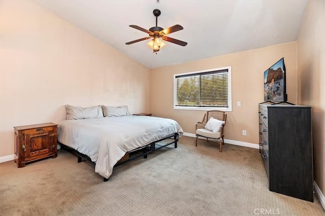 2583 W Fairview Dr, Rialto, CA 92377 - bedroom featuring baseboards, ceiling fan, light carpet, and lofted ceiling