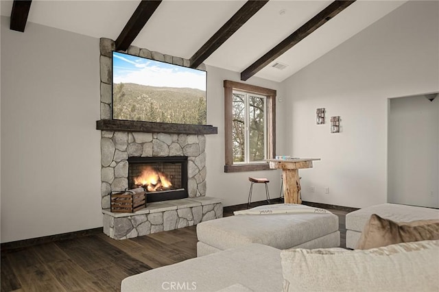 1207 Grass Valley Rd, Lake Arrowhead, CA 92352 - living room featuring wood finished floors and a fireplace