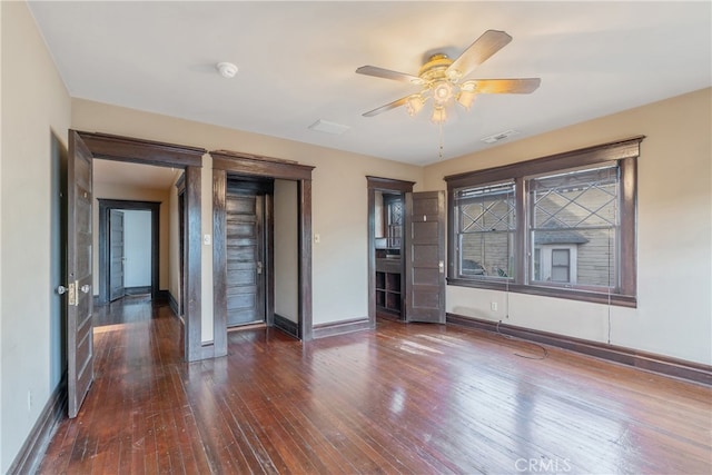 2280 W 24th St, Los Angeles, CA 90018 - empty room with baseboards, visible vents, ceiling fan, and wood-type flooring