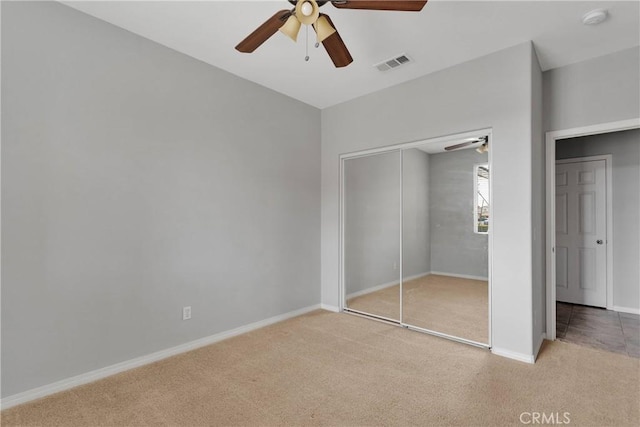 13204 Monrovia St, Hesperia, CA 92344 - unfurnished bedroom with baseboards, carpet flooring, visible vents, and a closet