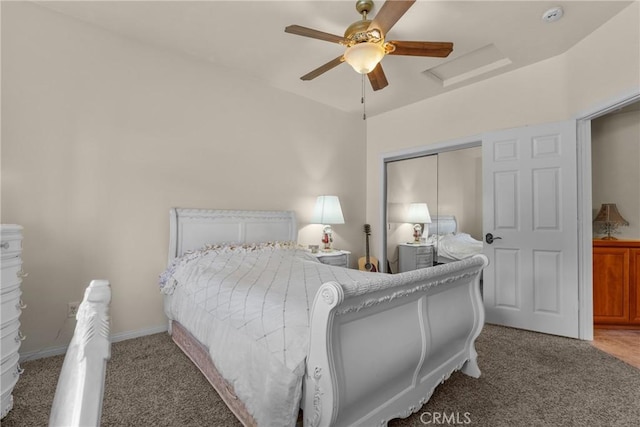 1403 Sonora St, San Bernardino, CA 92404 - bedroom with baseboards, a closet, ceiling fan, and carpet