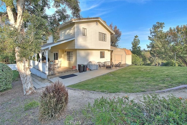 3692 Glen Ridge Dr, Chino Hills, CA 91709 - back of house with a wooden deck, fence, a yard, a patio area, and a storage shed