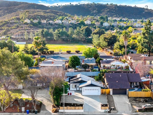 birds eye view of property featuring a residential view and a mountain view