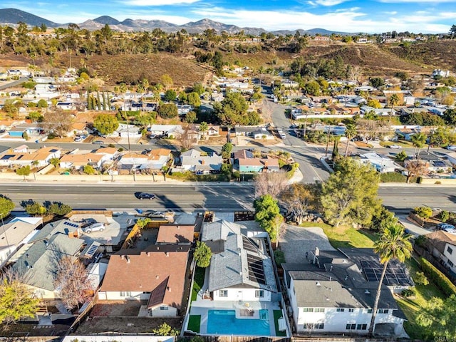 aerial view featuring a mountain view and a residential view
