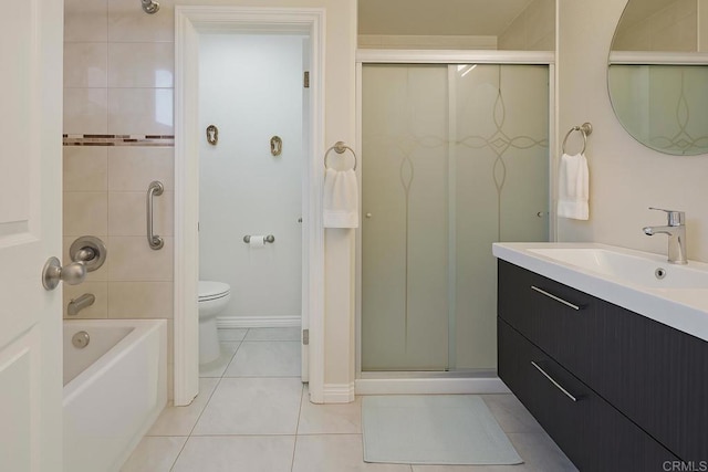 804 S 37th St, San Diego, CA 92113 - full bathroom with vanity, toilet, tile patterned flooring, and baseboards