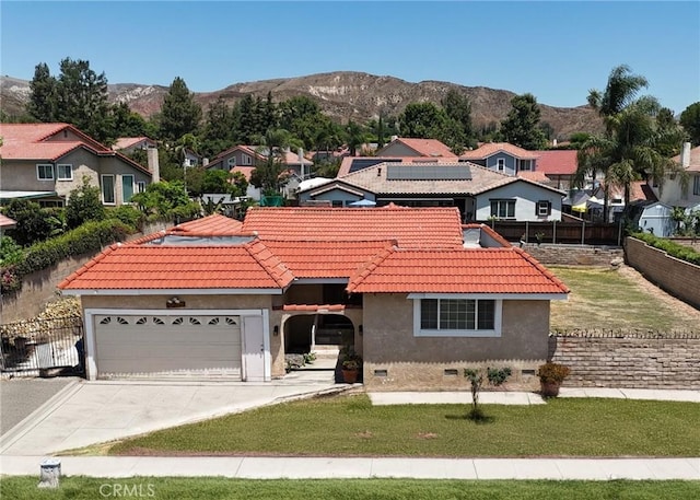 3477 Avenida Simi, Simi Valley, CA 93063 - mediterranean / spanish home with a tiled roof, a mountain view, fence, and stucco siding