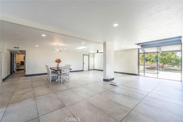 10220 Balmoral Ct, Riverside, CA 92503 - unfurnished dining area with visible vents, baseboards, recessed lighting, and ceiling fan