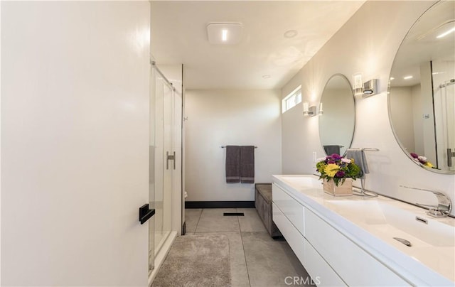 10220 Balmoral Ct, Riverside, CA 92503 - full bath featuring a sink, tile patterned flooring, double vanity, and a stall shower