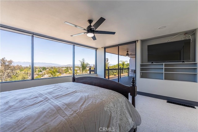 10220 Balmoral Ct, Riverside, CA 92503 - carpeted bedroom with access to outside, baseboards, a ceiling fan, and visible vents