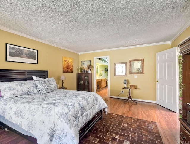 29839 Circle R Creek Ln, Escondido, CA 92026 - bedroom featuring crown molding, a textured ceiling, baseboards, and wood finished floors