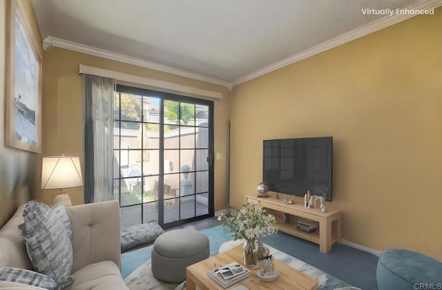 29839 Circle R Creek Ln, Escondido, CA 92026 - carpeted living area with crown molding and baseboards
