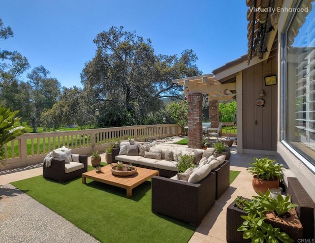 29839 Circle R Creek Ln, Escondido, CA 92026 - view of patio with outdoor lounge area and a pergola