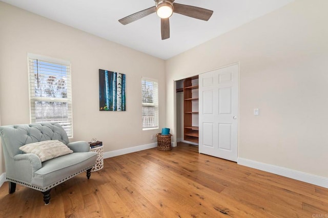 20191 Deerben Rd, Ramona, CA 92065 - sitting room featuring baseboards, light wood-type flooring, ceiling fan, and healthy amount of natural light