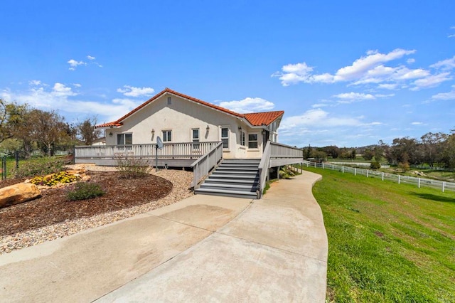 20191 Deerben Rd, Ramona, CA 92065 - view of front of property featuring a wooden deck, stairway, and a tiled roof
