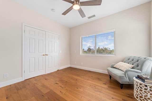 20191 Deerben Rd, Ramona, CA 92065 - sitting room featuring a ceiling fan, baseboards, and wood finished floors